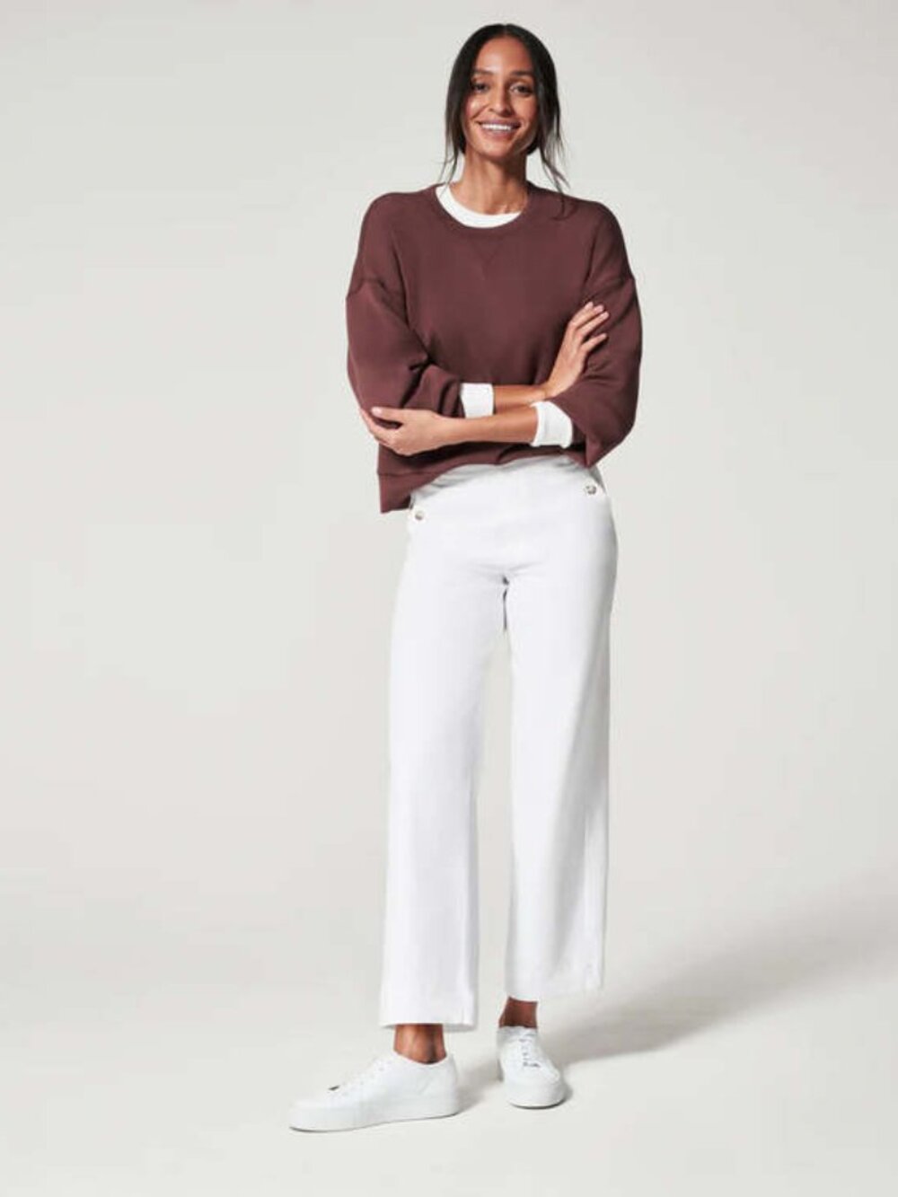 NWT SPANX stretch twill cropped wide leg pants in bright white 20312R (XS)
